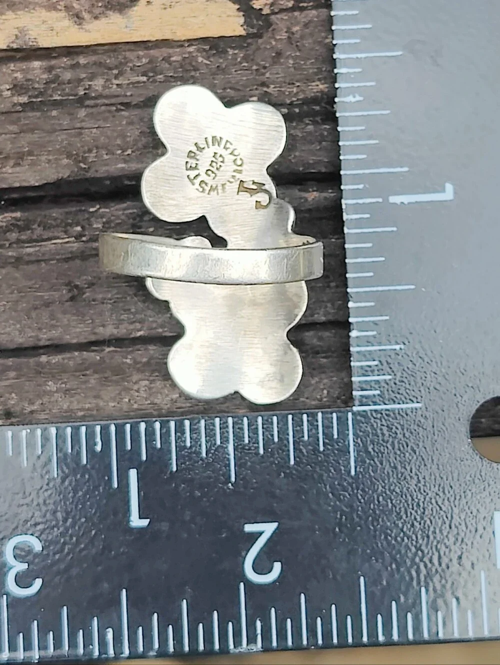 Vintage Sterling Silver Mexican Artisan Made Enameled Flower Bypass Ring